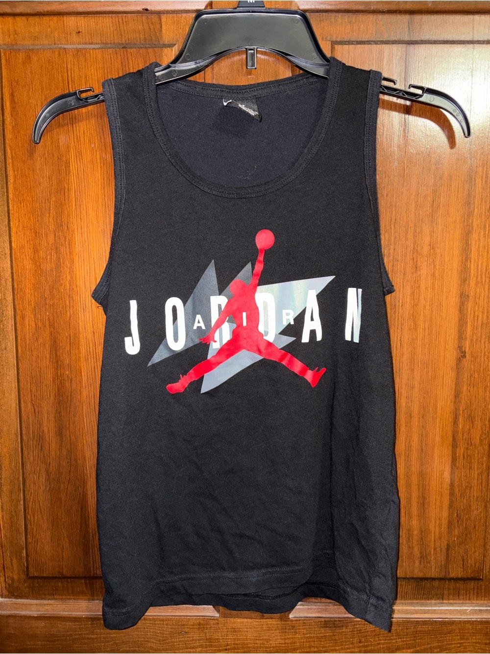 Kids Jordan Black Tank Top with Red Jumpman and White Lettering